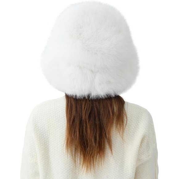 Women's Faux Fur Bucket Hat Winter Fuzzy Wide Brim Fashionable Warm Accessory - Picture 7 of 9